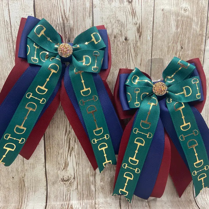 Horse Show Bows - White Bits on Blue and Purple Plaid & Navy