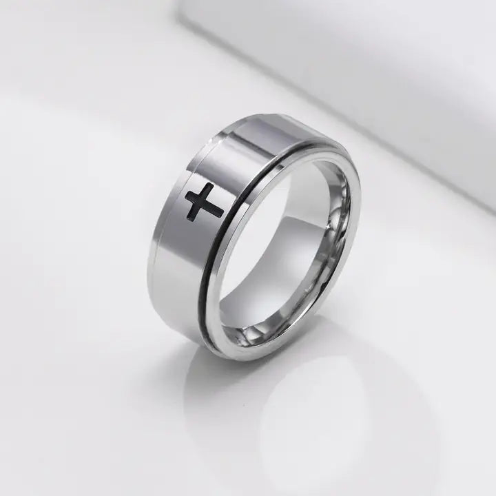 Custom Cross Anxiety Spinner Ring in Stainless Steel