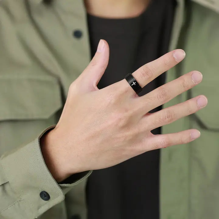 Custom Cross Anxiety Spinner Ring in Stainless Steel