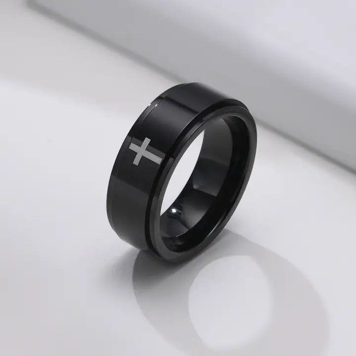 Custom Cross Anxiety Spinner Ring in Stainless Steel