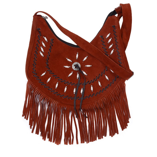 Leather Suede Western Fringe Bag Purse Crossbody