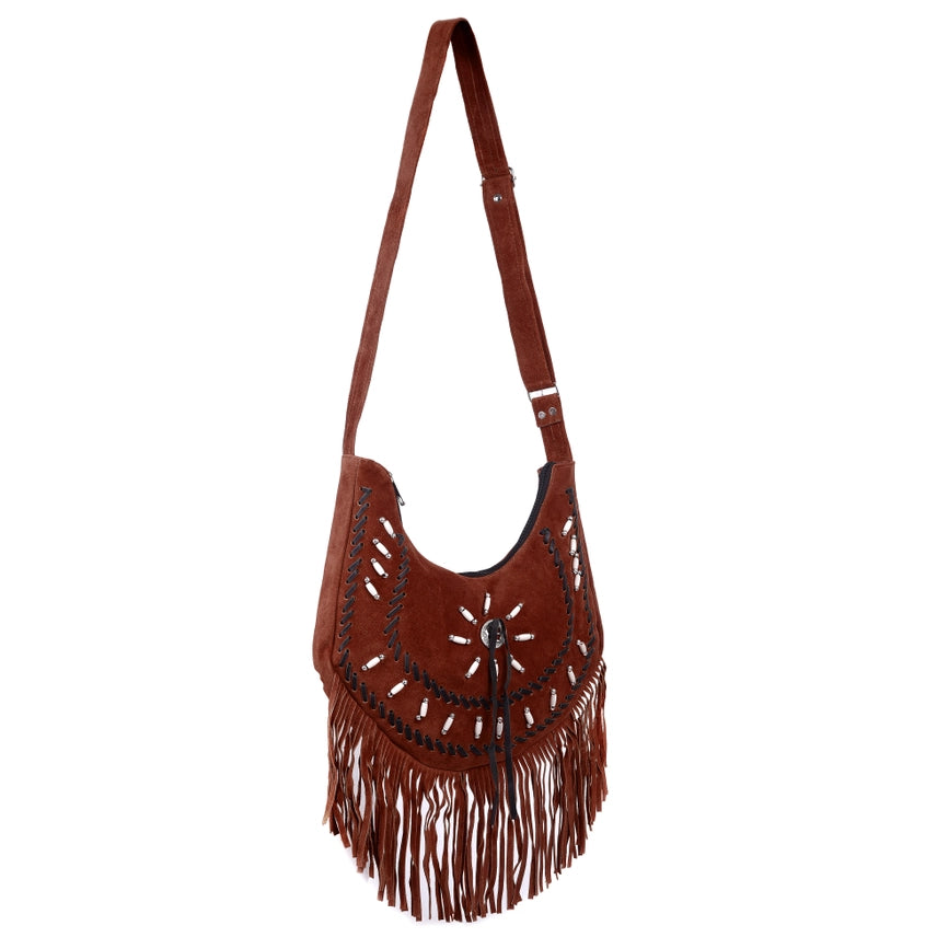 Leather Suede Western Fringe Bag Purse Crossbody