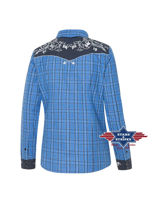 Checked Blue Women's Western Blouse - Laura