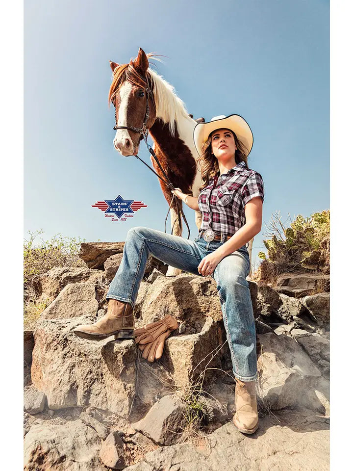 Pasadena Short Sleeve Women's Western Shirt - Red Checkers