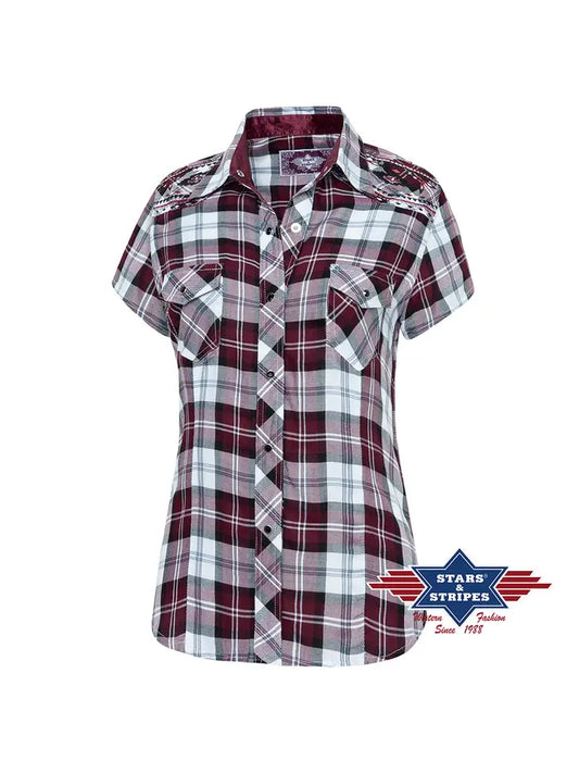 Pasadena Short Sleeve Women's Western Shirt - Red Checkers