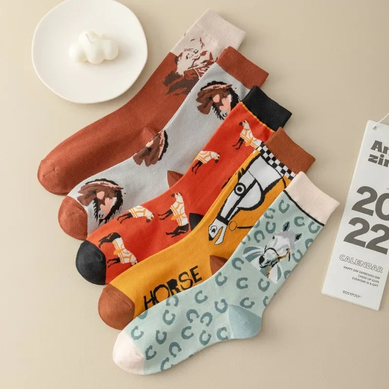 Set of 5 Pairs of Fun Horse Themed Socks