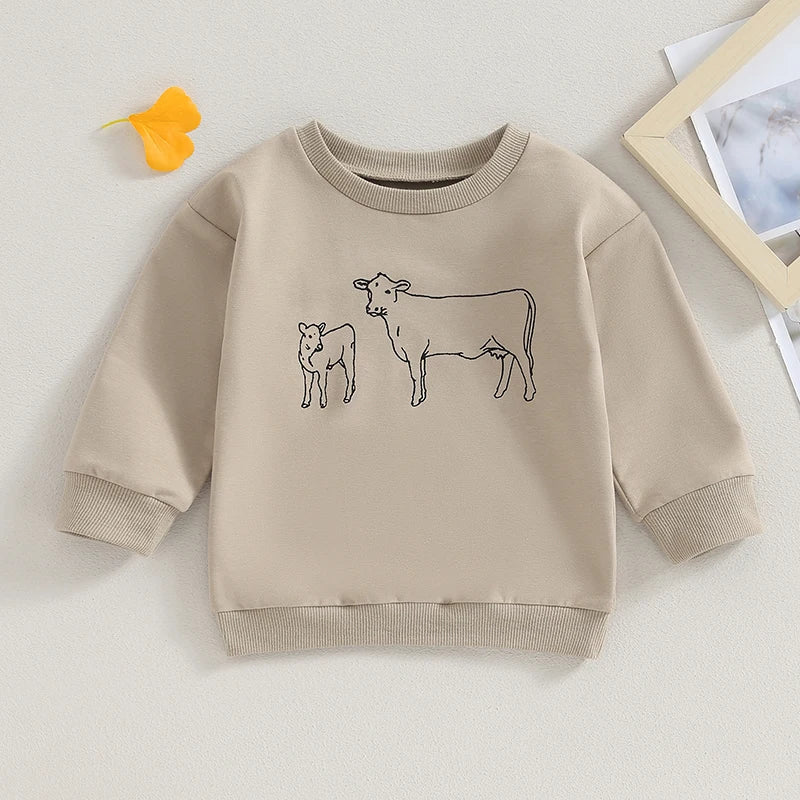 Kids Western Pullover Long Sleeve Shirt - Cattle Print