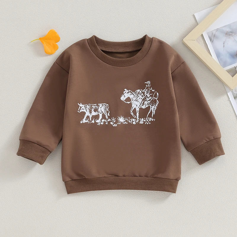 Kids Western Pullover Long Sleeve Shirt - Cattle Print