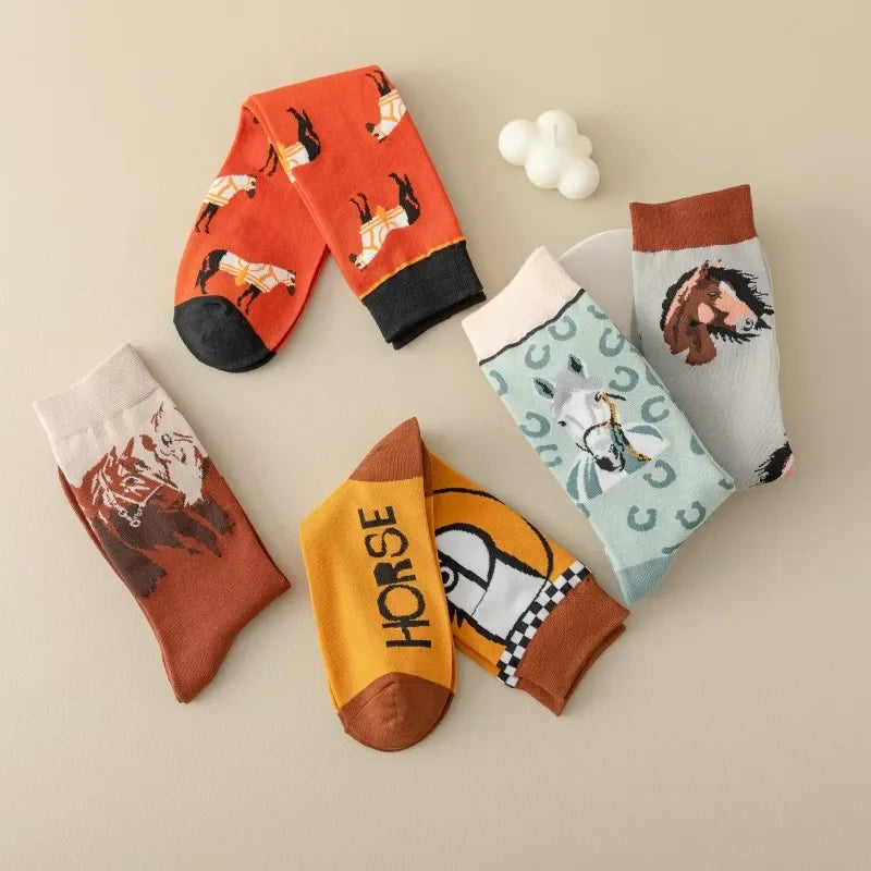 Set of 5 Pairs of Fun Horse Themed Socks