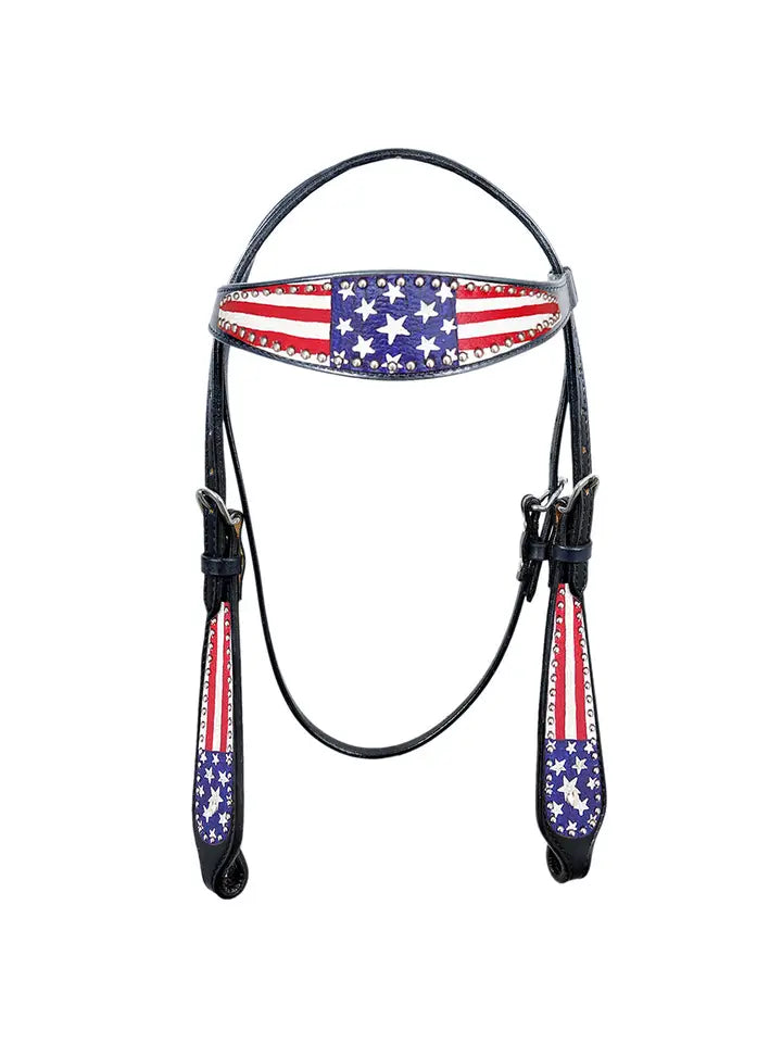 Leather Horse Tack Set - U.S. Flag Design