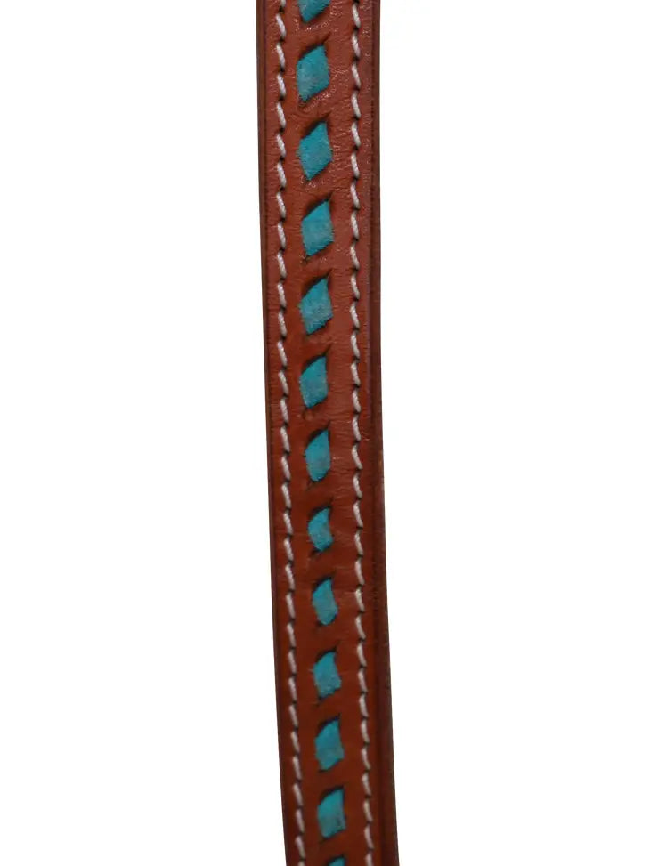 Western Reins Chestnut w/Blue Stitching