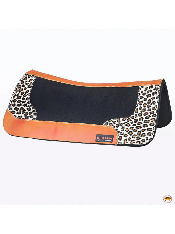 Wool Felt Horse Saddle Pad with Cheetah Print Leather