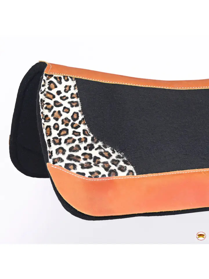 Wool Felt Horse Saddle Pad with Cheetah Print Leather
