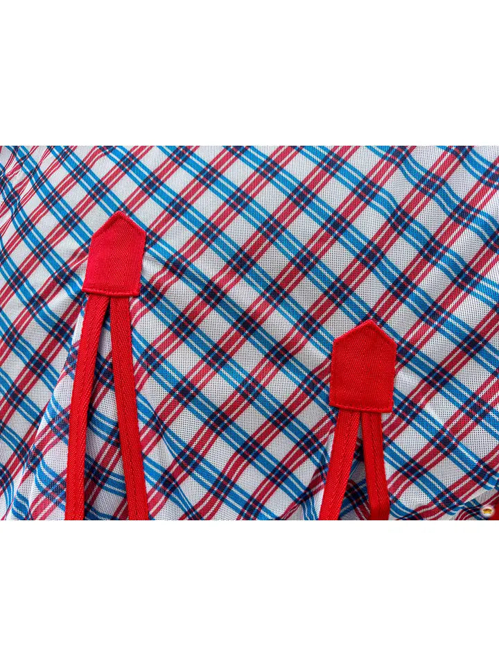 66"-84" Horse Fly Sheet with Neck Uv Protection Patriotic Blue/Red Plaid