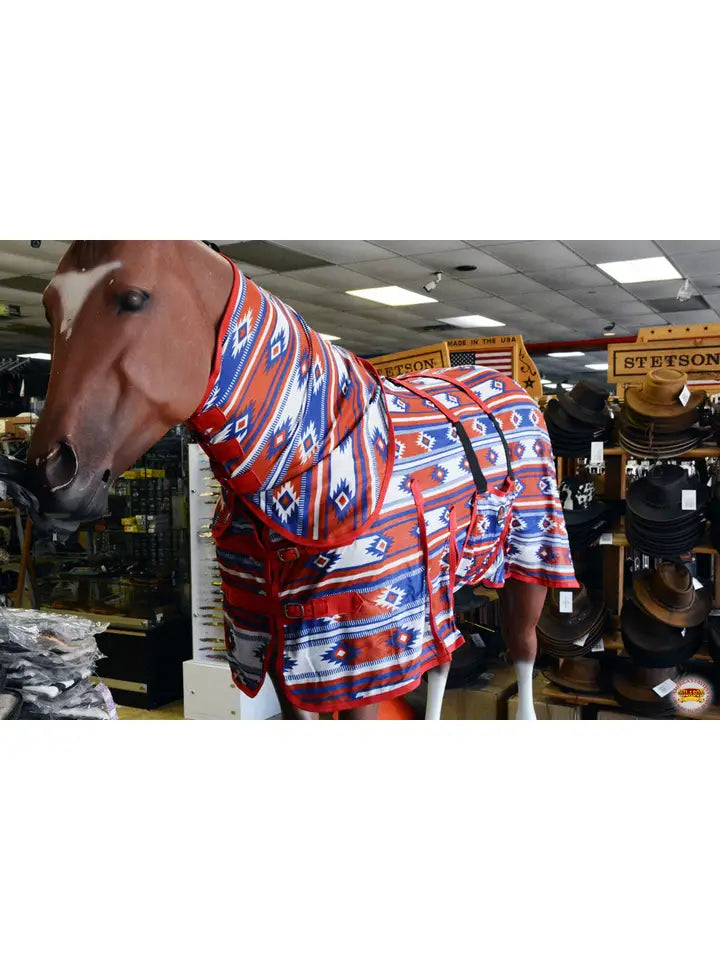66"-84" Horse Fly Sheet Uv Protect Mesh Red White Blue Aztec
