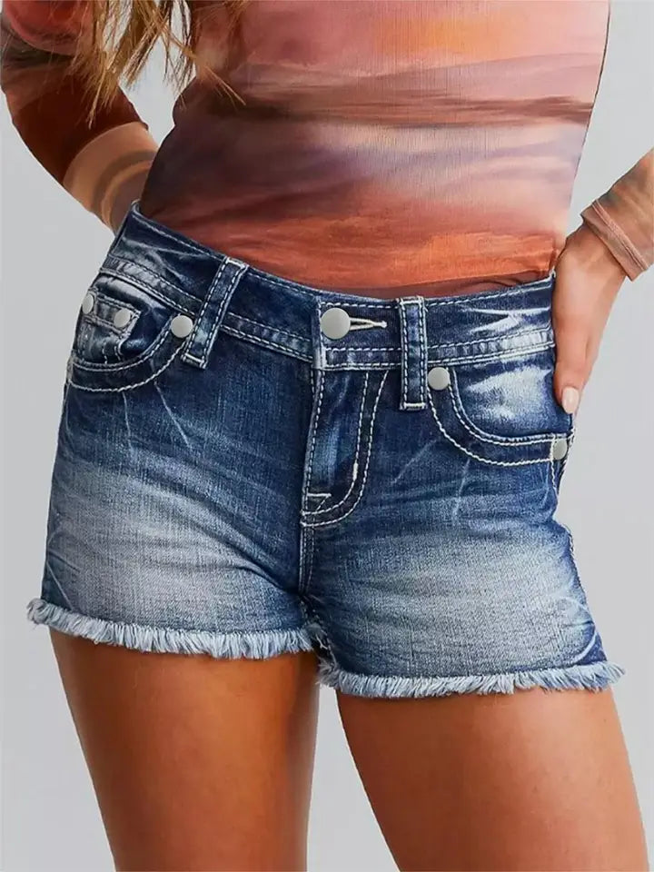 Horseshoe Embroidered Denim Shorts