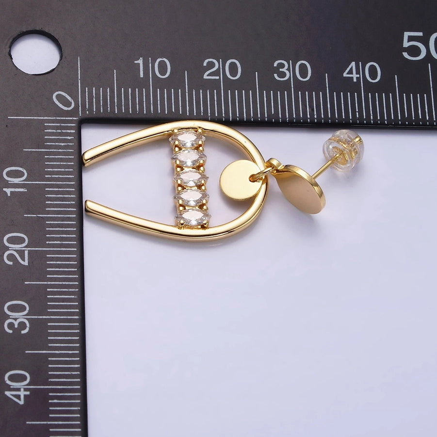 Gold Filled Marquise Lined Horseshoe Round Stud Earrings