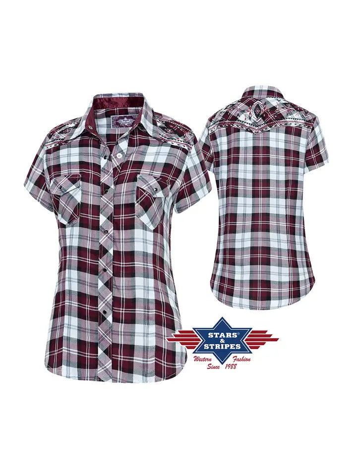 Pasadena Short Sleeve Women's Western Shirt - Red Checkers