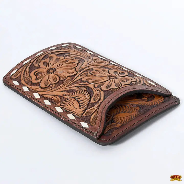 Stylish Hand Tooled Leather Smartphone Cell Phone Holder