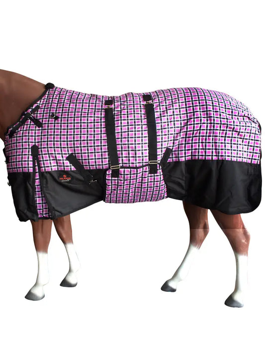 1200D Pink Black Plaid Winter Waterproof Turnout Horse Blanket