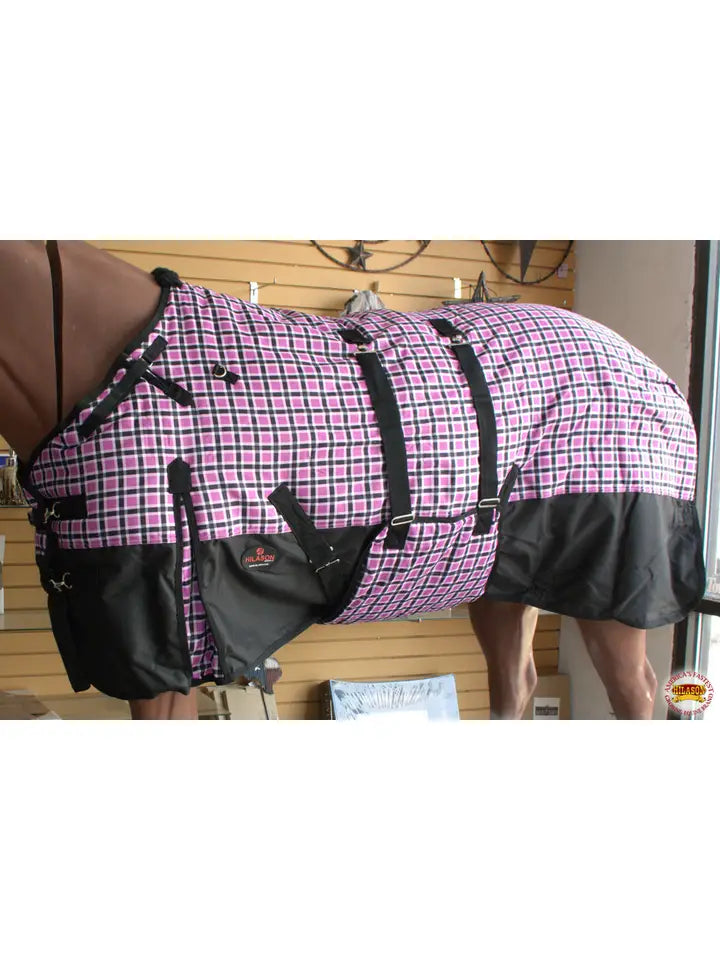 1200D Pink Black Plaid Winter Waterproof Turnout Horse Blanket