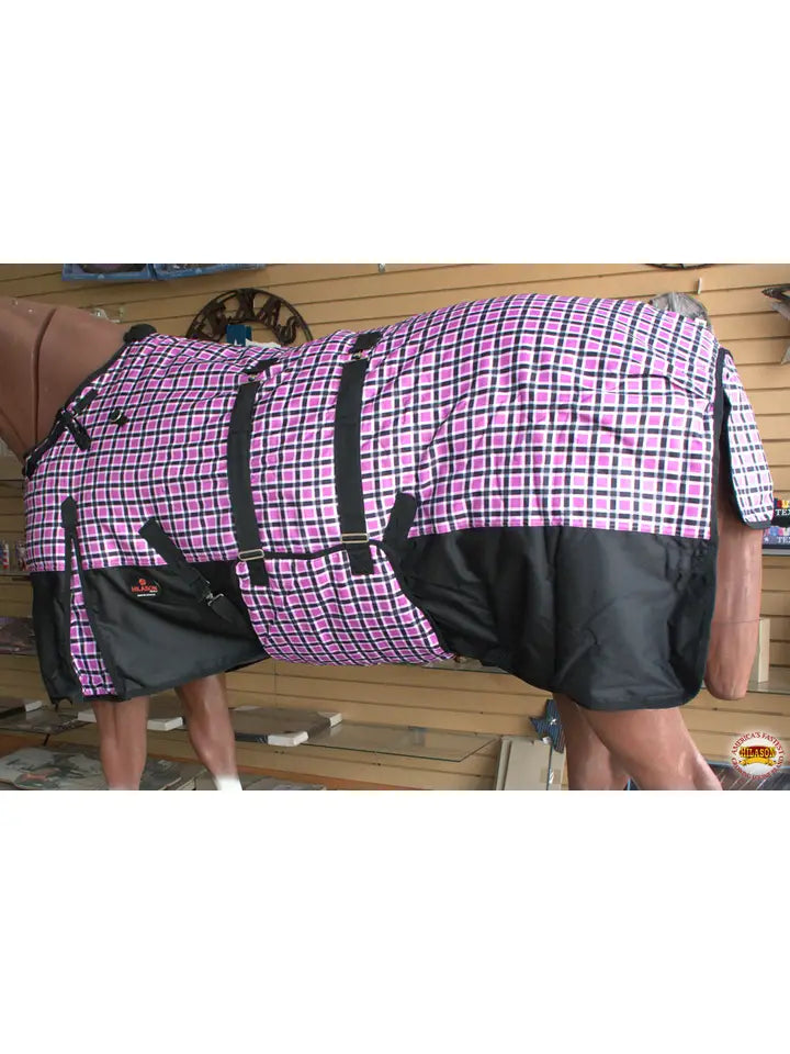 1200D Pink Black Plaid Winter Waterproof Turnout Horse Blanket