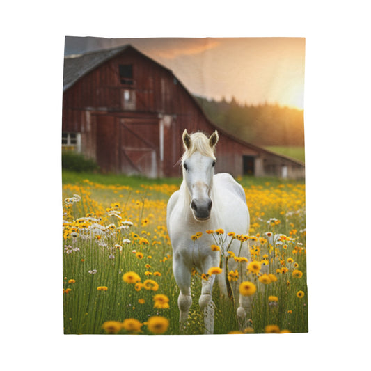 White Horse Velveteen Plush Blanket