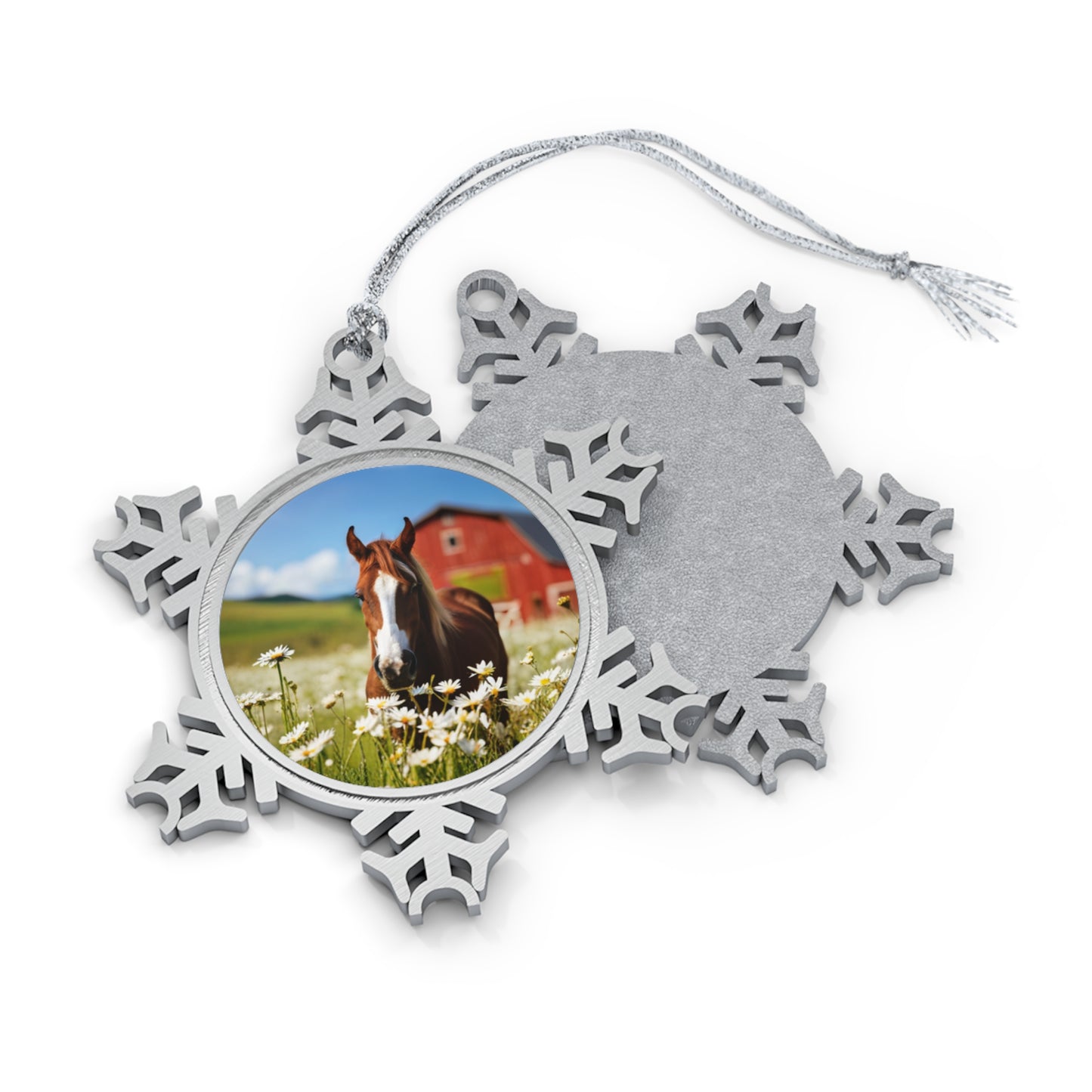 Farm Horse Pewter Snowflake Ornament