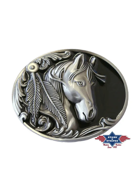 Western Belt Buckle Horse and Feathers