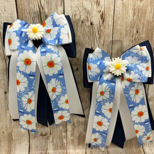 Horse Show Bows - Spring/Summer Daisy Flowers On Navy