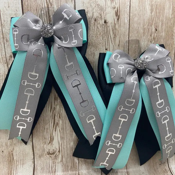 Horse Show Bows - Gray Bits on Aqua and Black