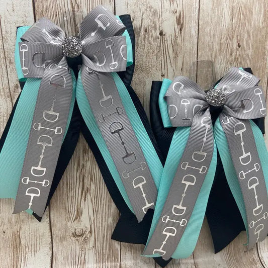 Horse Show Bows - Gray Bits on Aqua and Black