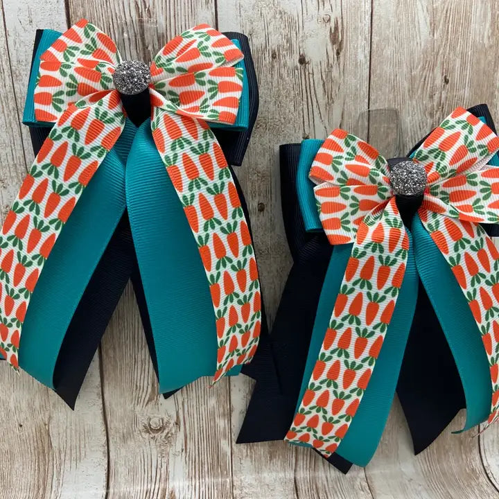 Horse Show Bows - Carrots on Jade & Black - Spring