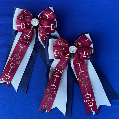 Horse Show Bows - Maroon Bits on Silver and Navy