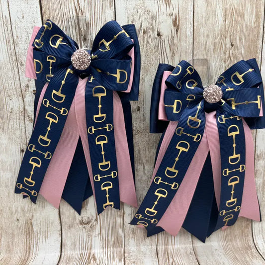 Horse Show Bows - Navy Bits on Rose Gold and Navy