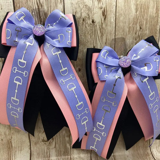 Horse Show Bows - Periwinkle Bits on Pink with Black