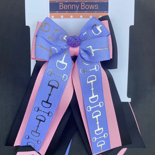 Horse Show Bows - Periwinkle Bits on Pink with Black