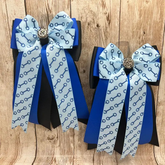 Horse Show Bows - Royal Blue Bits on Light Blue and Black