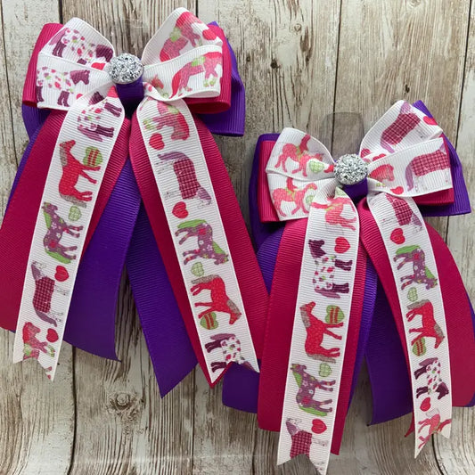 Horse Show Bows - White Horse Blankets On Pink and Purple