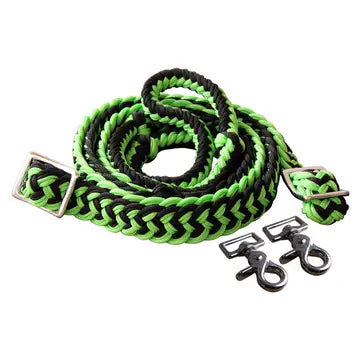 1" X 8ft Braided Poly Barrel Horse Racing Reins Flat Grip Knots w/ Snaps