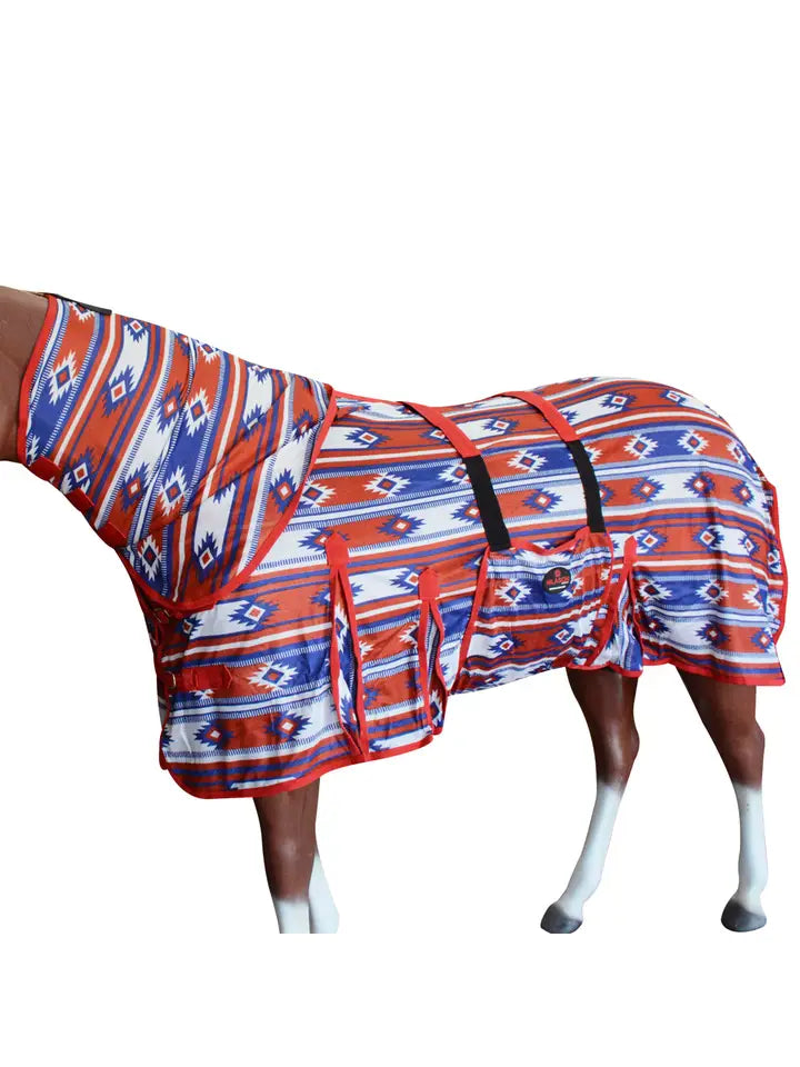 66"-84" Horse Fly Sheet Uv Protect Mesh Red White Blue Aztec