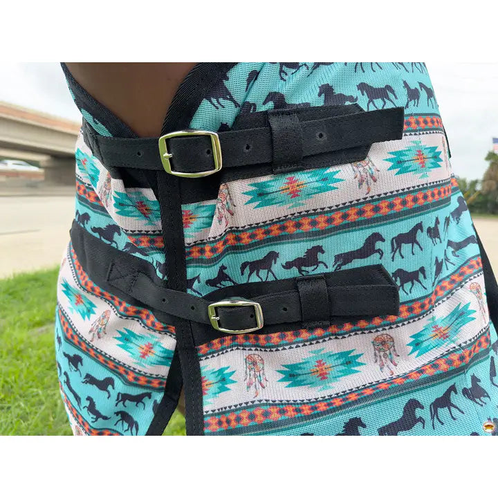 66"-84" Hilason Horse Fly Sheet Uv Protect Mesh Bug Mosquito Summer White Turquoise