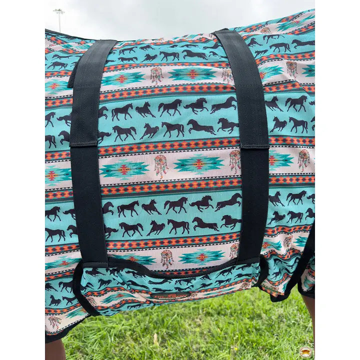 66"-84" Hilason Horse Fly Sheet Uv Protect Mesh Bug Mosquito Summer White Turquoise