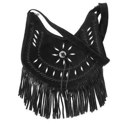 Leather Suede Western Fringe Bag Purse Crossbody