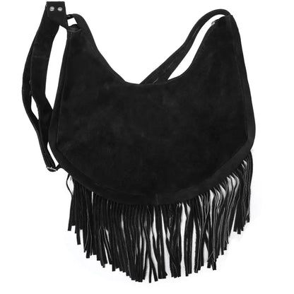 Leather Suede Western Fringe Bag Purse Crossbody