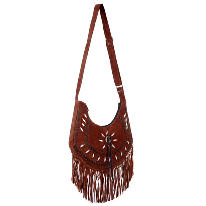 Leather Suede Western Fringe Bag Purse Crossbody