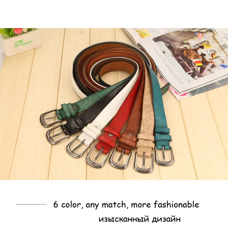 Women Thin Genuine Leather Western Belt