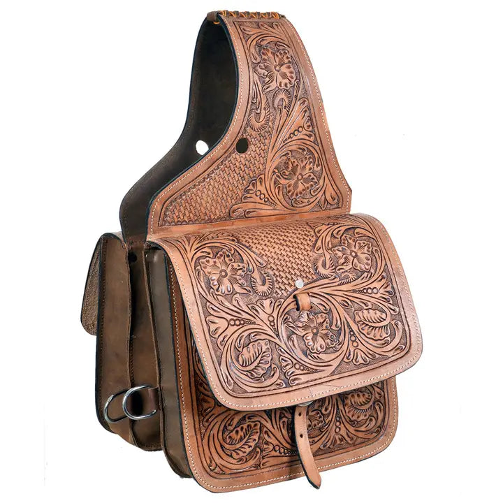 HILASON Western Horse Leather Saddle Bag Heavyduty Traditional Trail Ride Oiled Tan