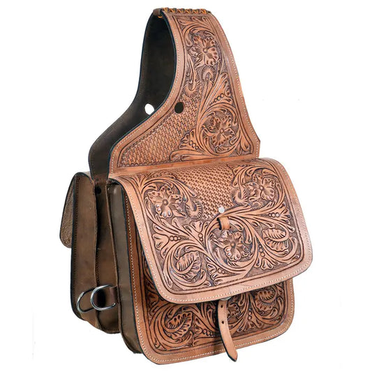 HILASON Western Horse Leather Saddle Bag Heavyduty Traditional Trail Ride Oiled Tan