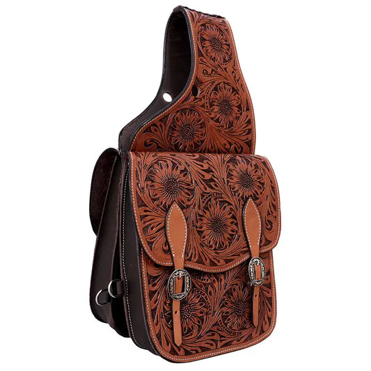 Hilason Western Horse Floral Heavy-Duty Trail Ride Genuine Leather Saddle Bag